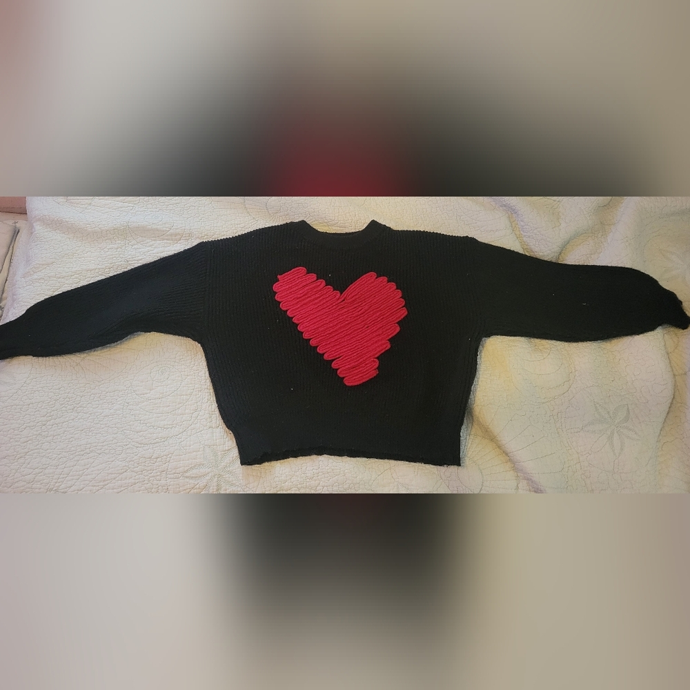 SHEIN Black Sweater with Red Heart Accent